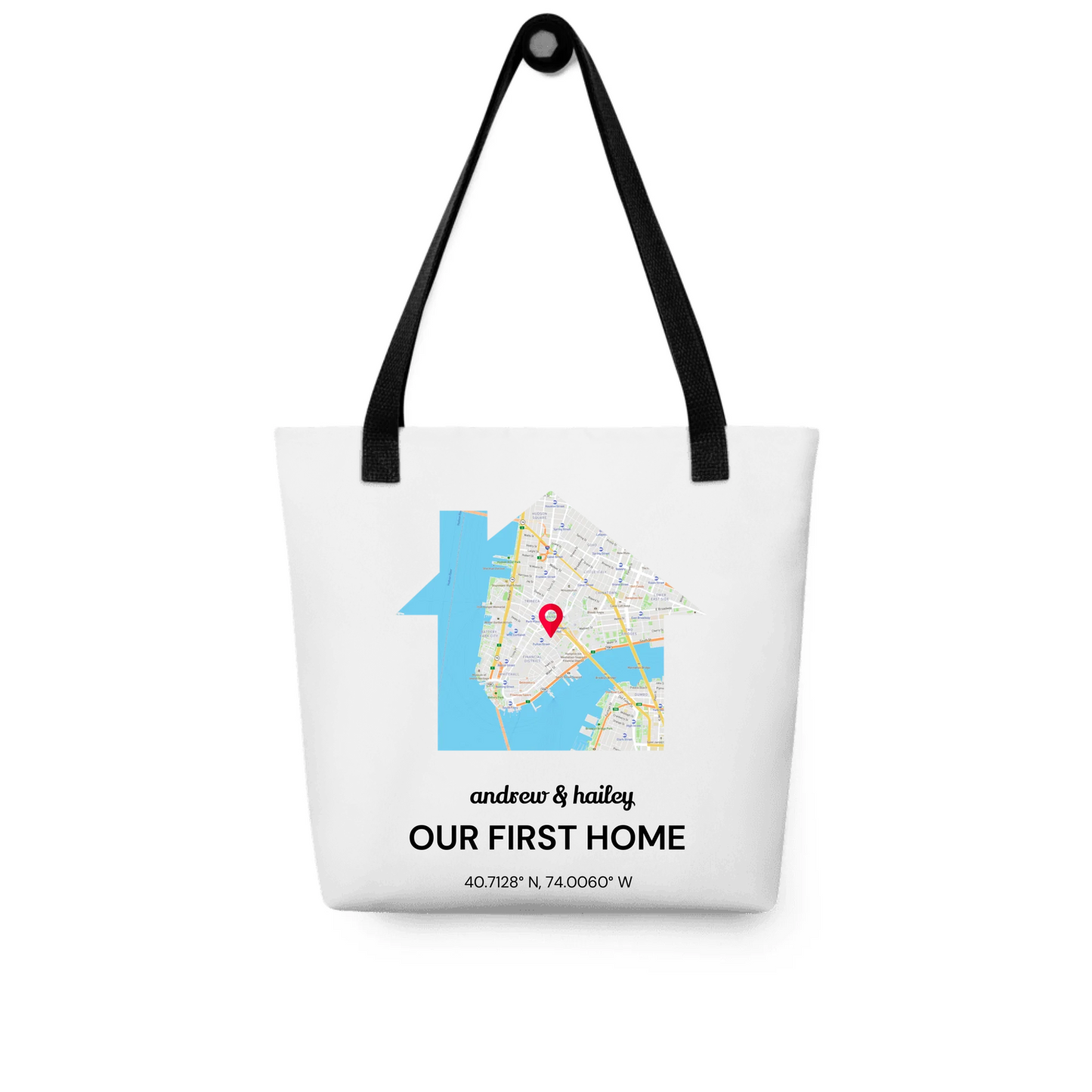 Personalized Our First Home Gift — Custom Address & Names on T-Shirt, Hoodie, Poster, Mug & Tote Bag