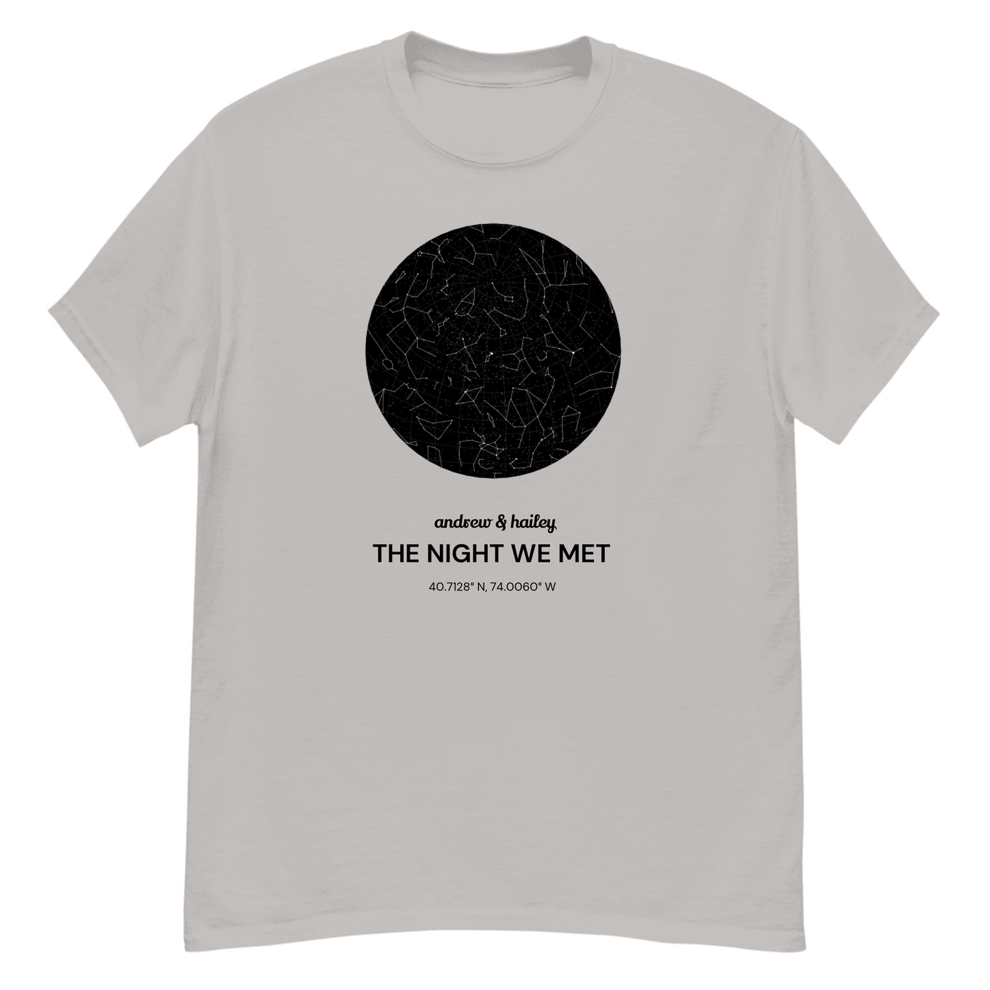 Personalized Starmap Gift — Custom Names, Text & Date on T-Shirt, Hoodie, Poster, Mug & Tote Bag