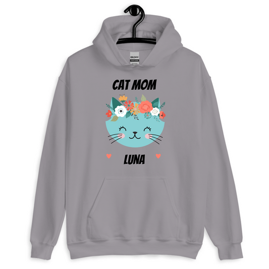 Cat Mom Personalized Gift — Custom Name on T-Shirt, Hoodie, Poster, Mug & Tote Bag