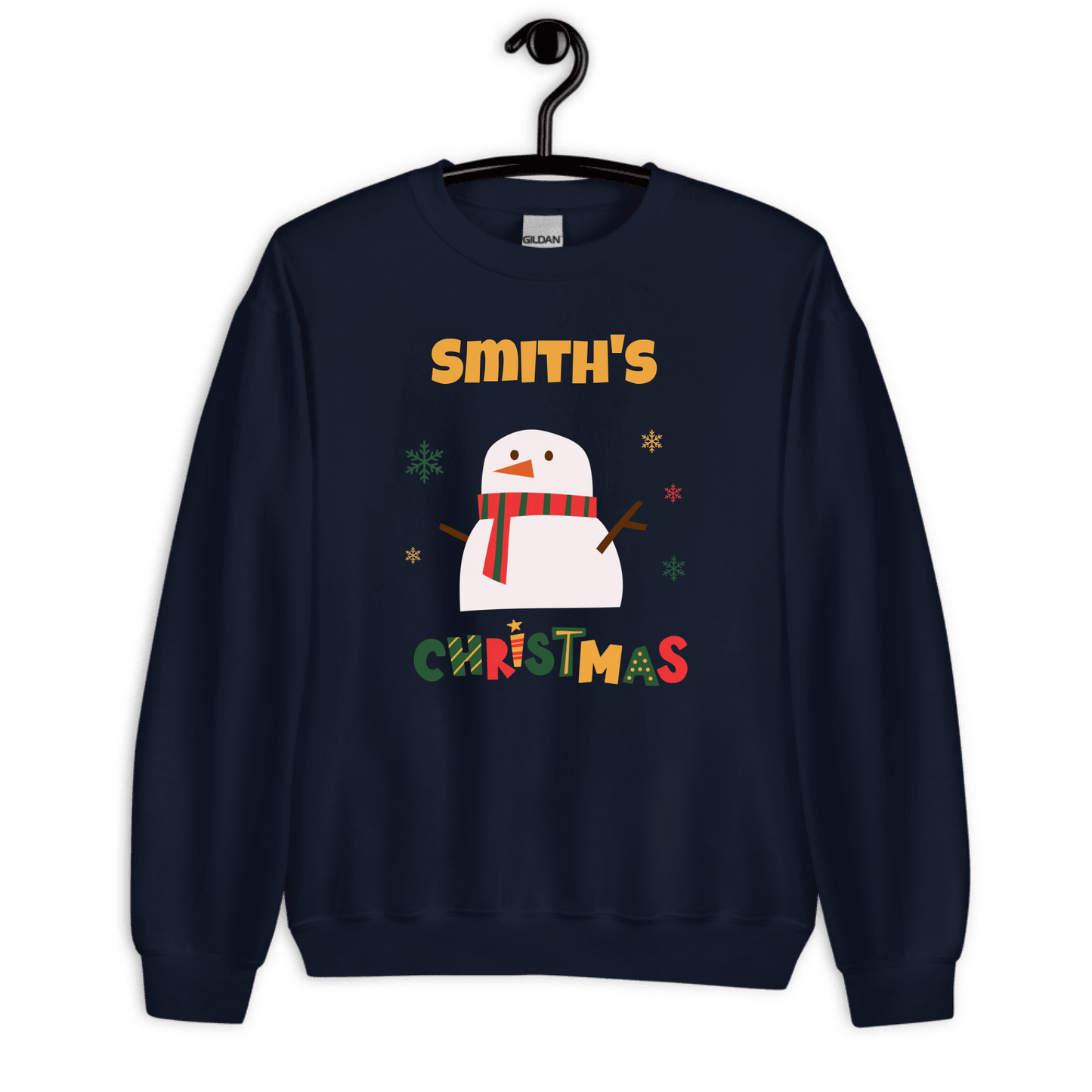 Personalized Matching Snowman Xmas Outfit — Custom Family Name on Sweatshirt, Kids Sweatshirt, T-Shirt & Mug