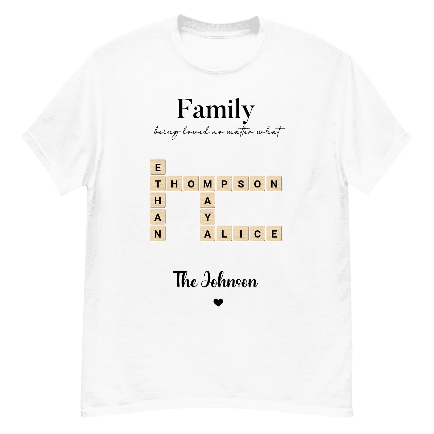 Personalized Scrabble Gift - Custom Names on T-Shirt, Hoodie, Poster, Mug & Tote Bag