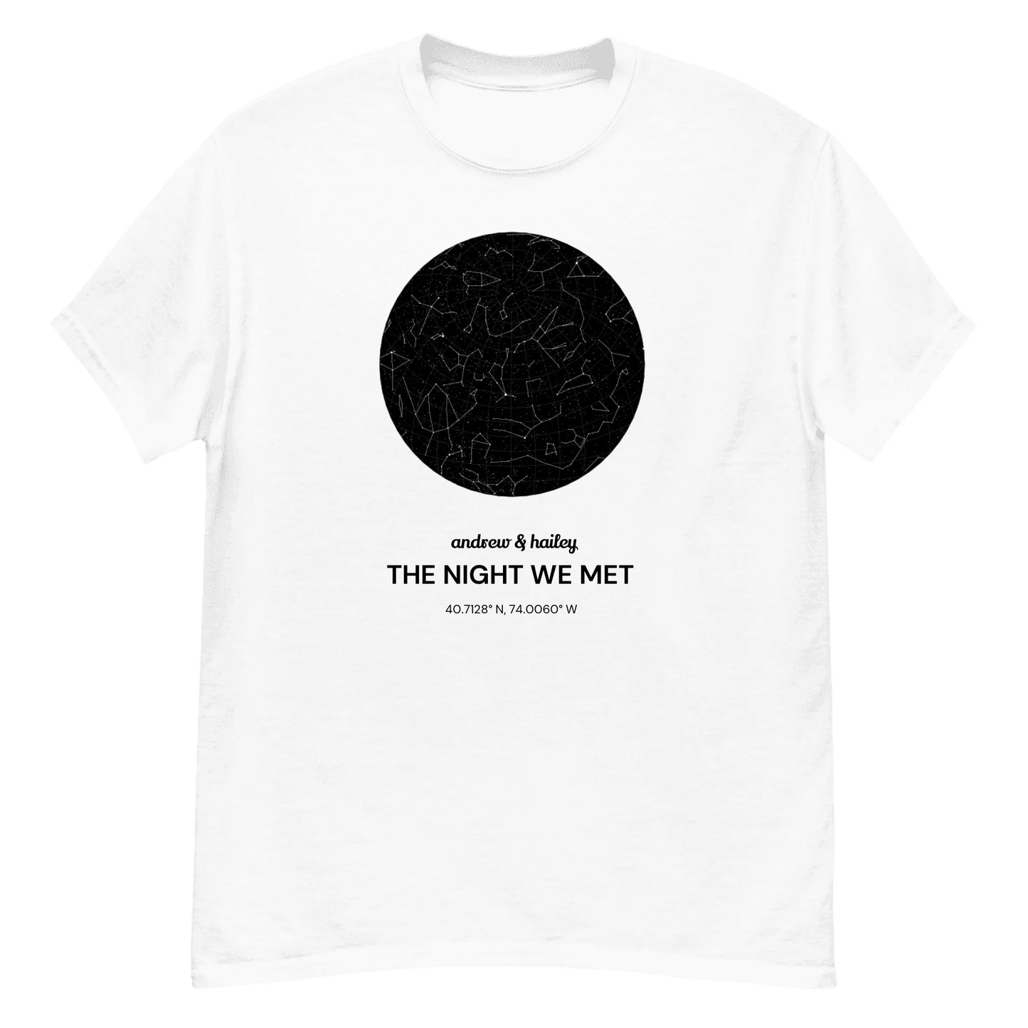 Personalized Starmap Gift — Custom Names, Text & Date on T-Shirt, Hoodie, Poster, Mug & Tote Bag