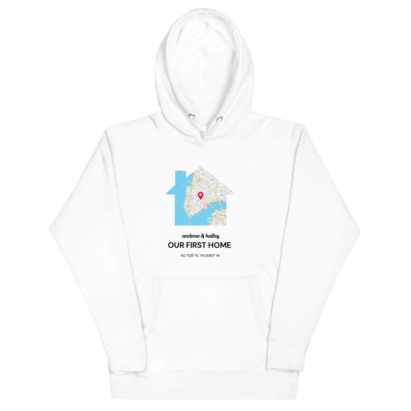 Personalized Our First Home Gift — Custom Address & Names on T-Shirt, Hoodie, Poster, Mug & Tote Bag