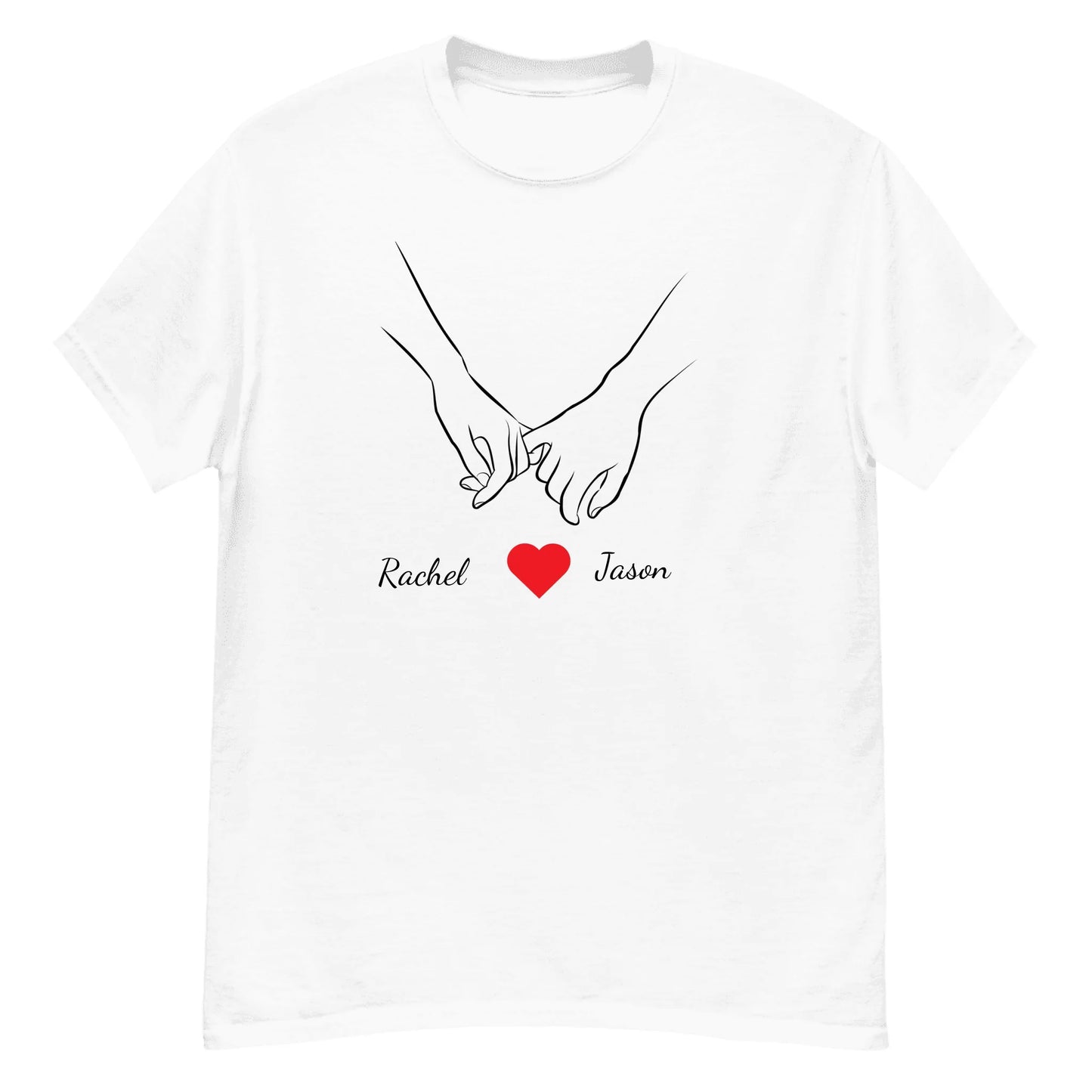 Personalized Holding Hands Lineart Gift — Custom Names on T-Shirt, Hoodie, Poster, Mug & Tote Bag