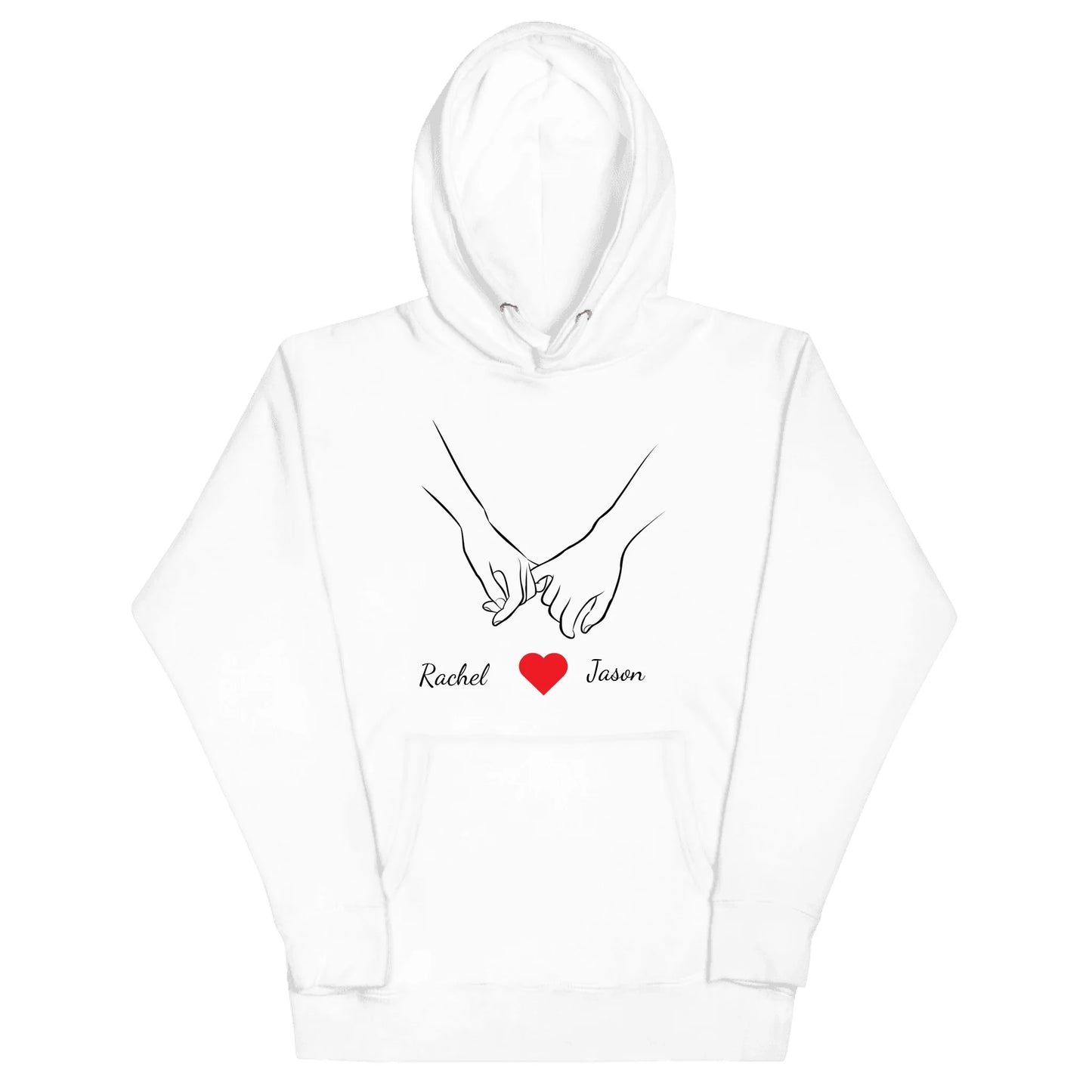Personalized Holding Hands Lineart Gift — Custom Names on T-Shirt, Hoodie, Poster, Mug & Tote Bag
