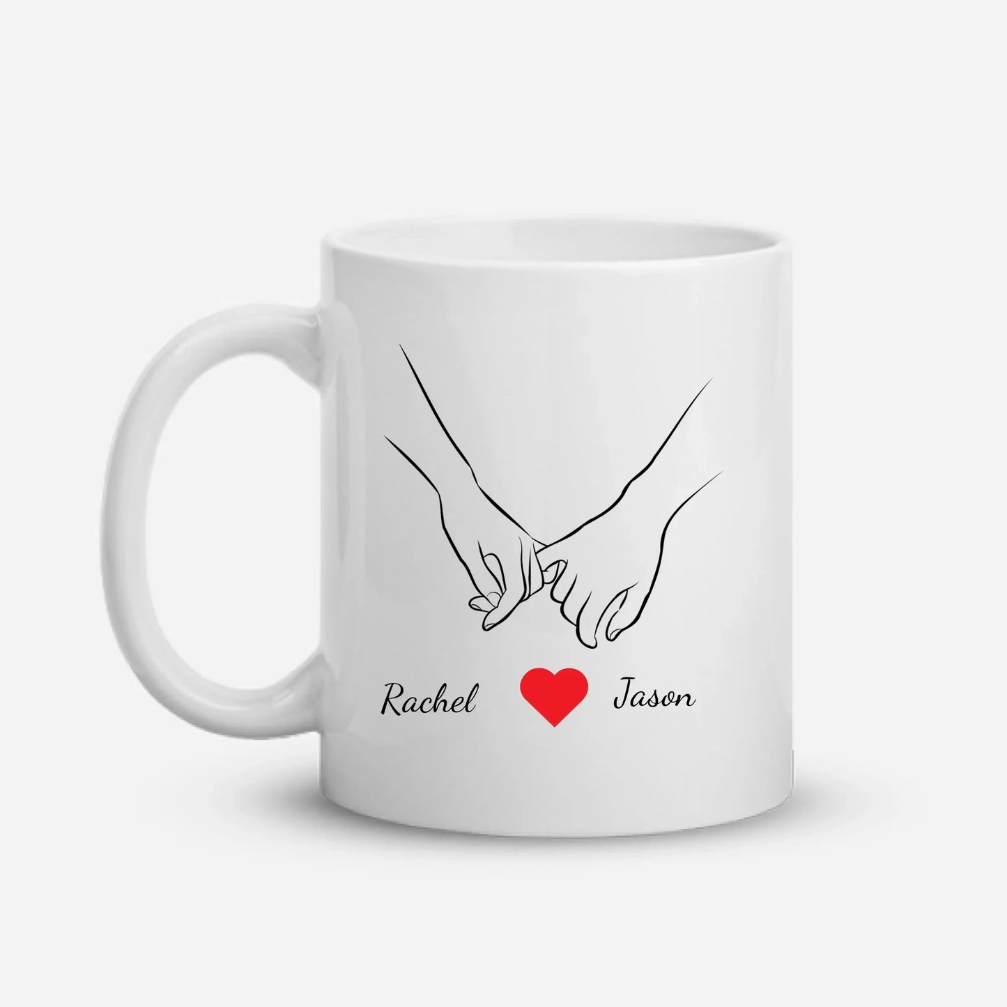 Personalized Holding Hands Lineart Gift — Custom Names on T-Shirt, Hoodie, Poster, Mug & Tote Bag
