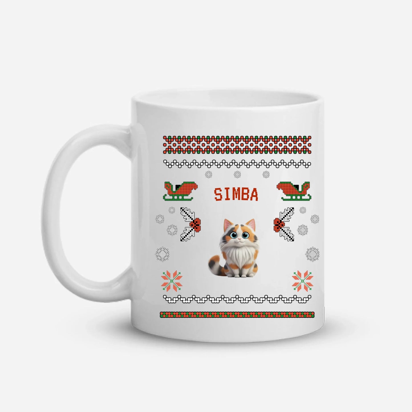 Personalized Christmas Gift for Cat Lovers — Custom Cat Name on T-Shirt, Sweatshirt, Poster, Mug & Tote Bag