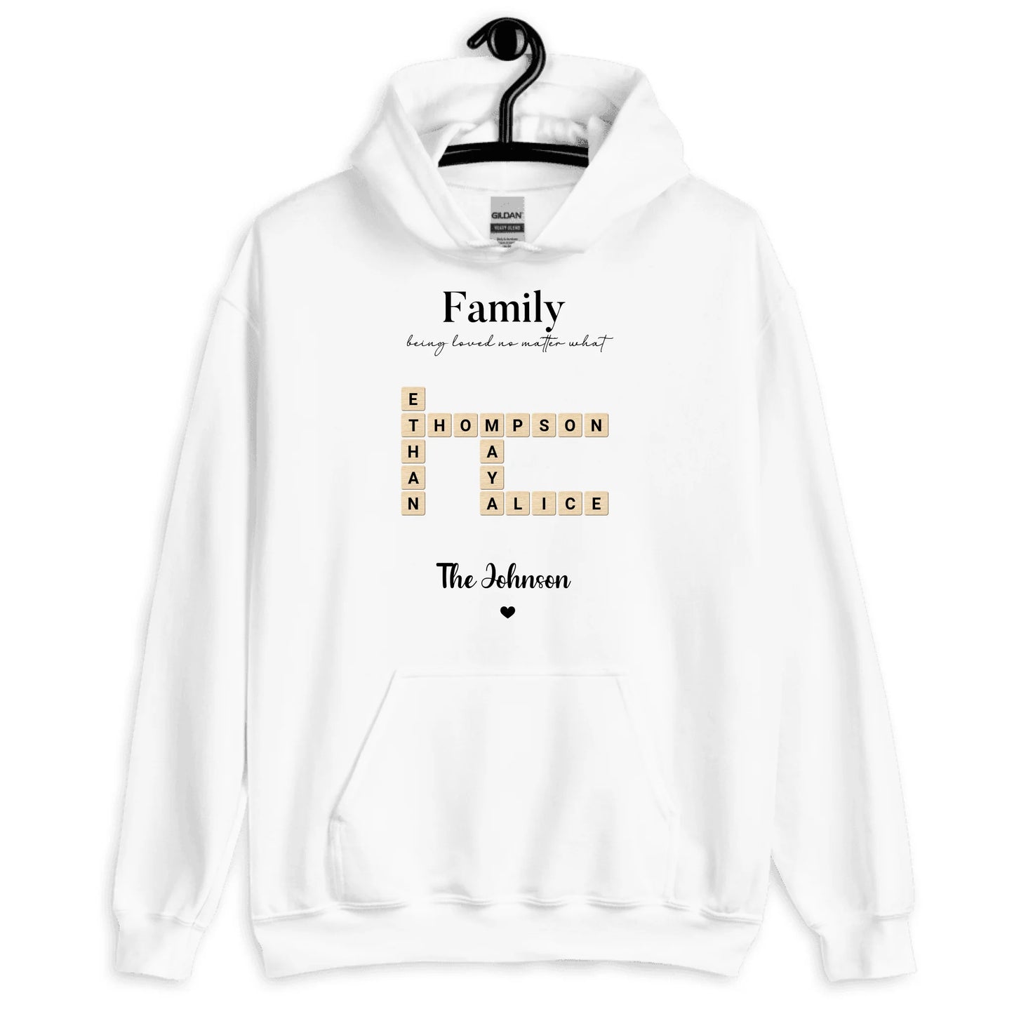 Personalized Scrabble Gift - Custom Names on T-Shirt, Hoodie, Poster, Mug & Tote Bag