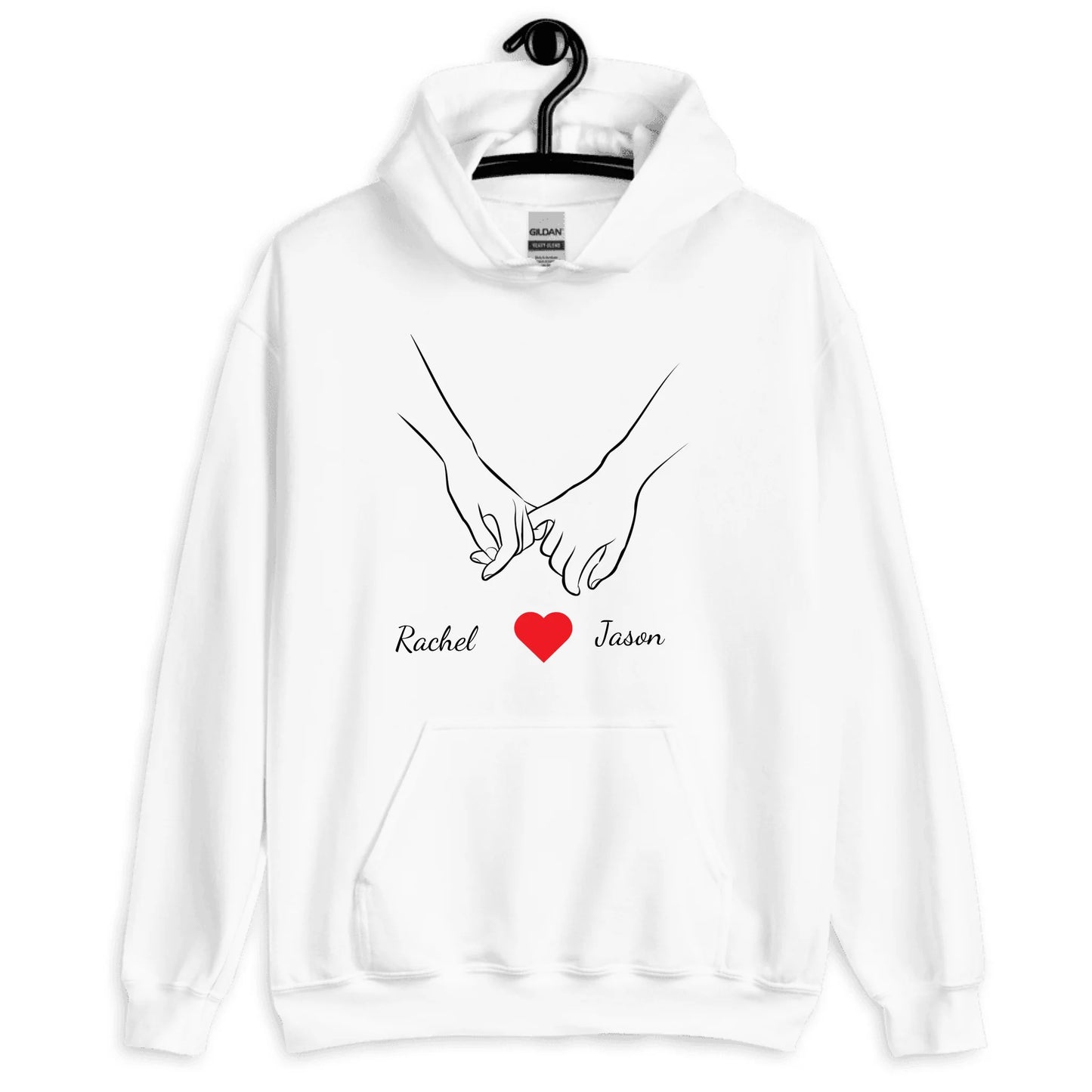 Personalized Holding Hands Lineart Gift — Custom Names on T-Shirt, Hoodie, Poster, Mug & Tote Bag