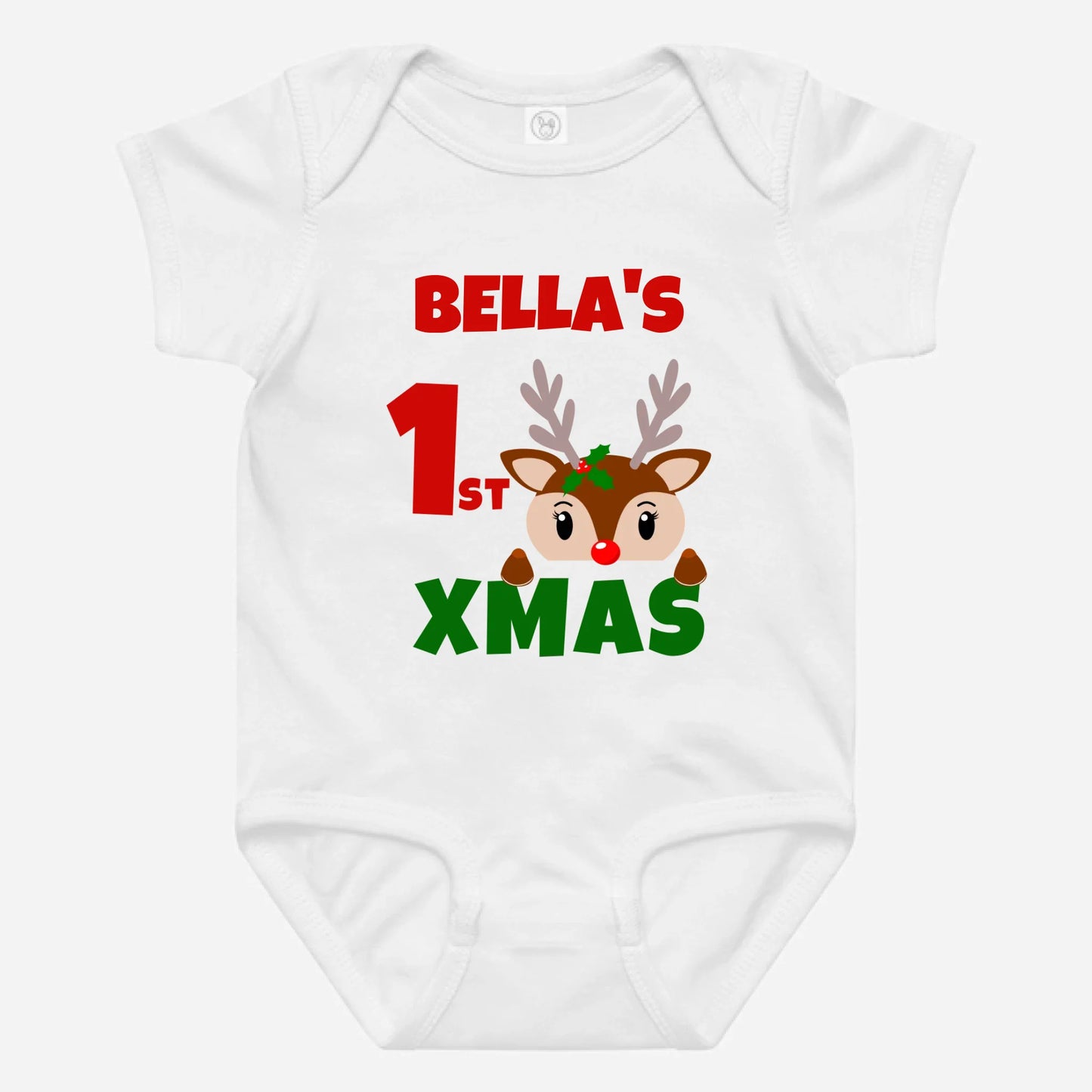 Personalized 1st Xmas Baby Bodysuit with Custom Name
