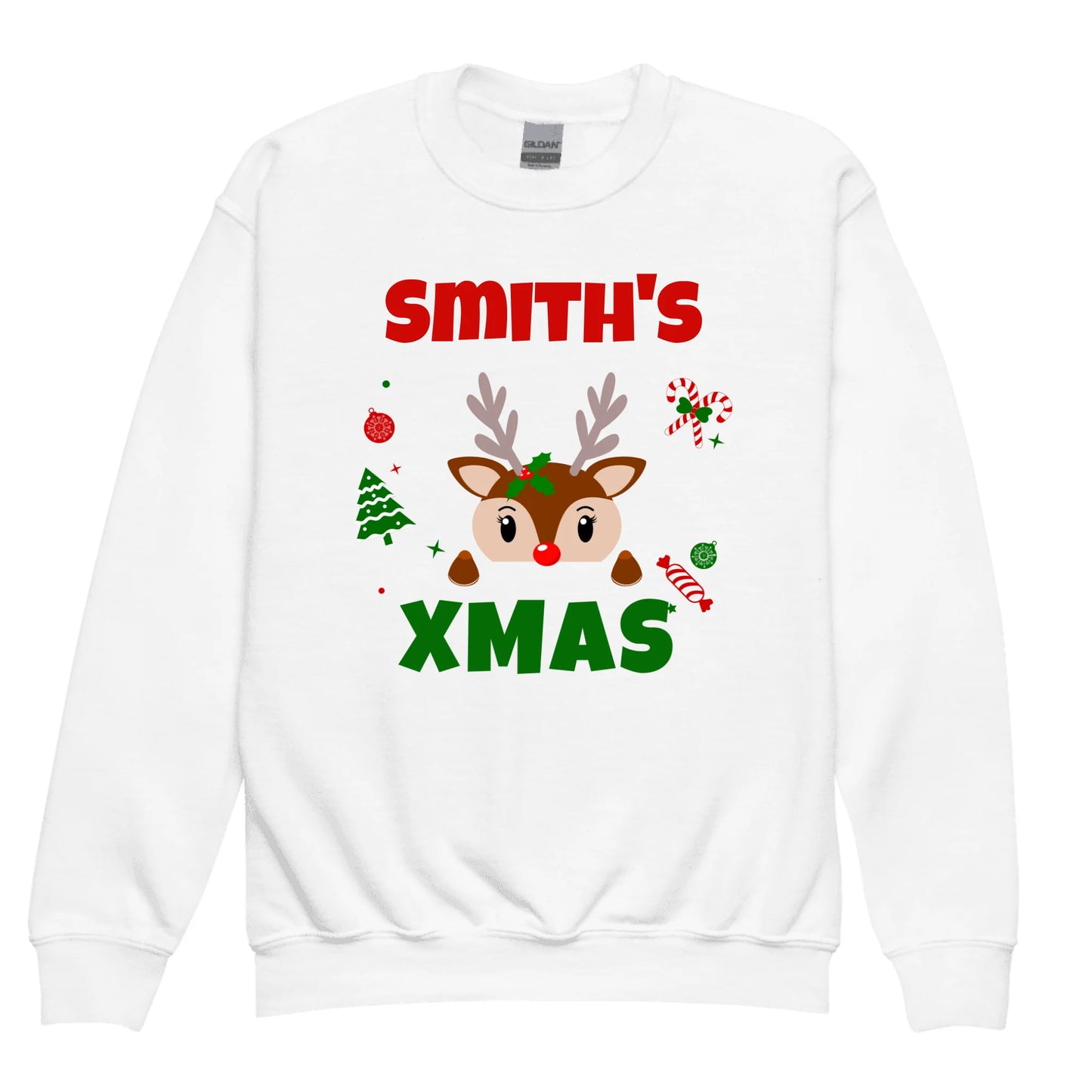 Personalized Matching Xmas Outfit — Custom Family Name on Sweatshirt, Kids Sweatshirt, T-Shirt, Mug & Tote Bag