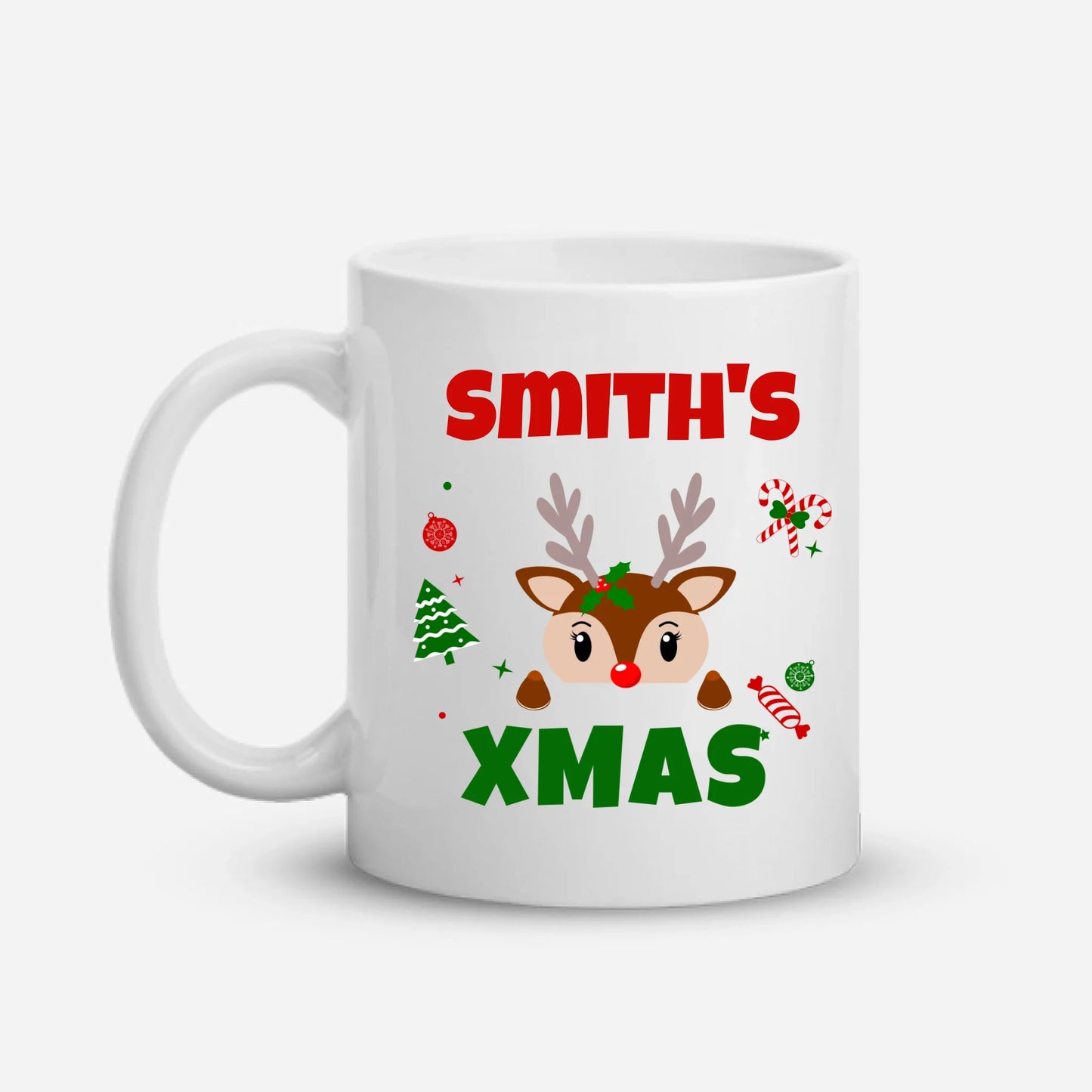 Personalized Matching Xmas Outfit — Custom Family Name on Sweatshirt, Kids Sweatshirt, T-Shirt, Mug & Tote Bag