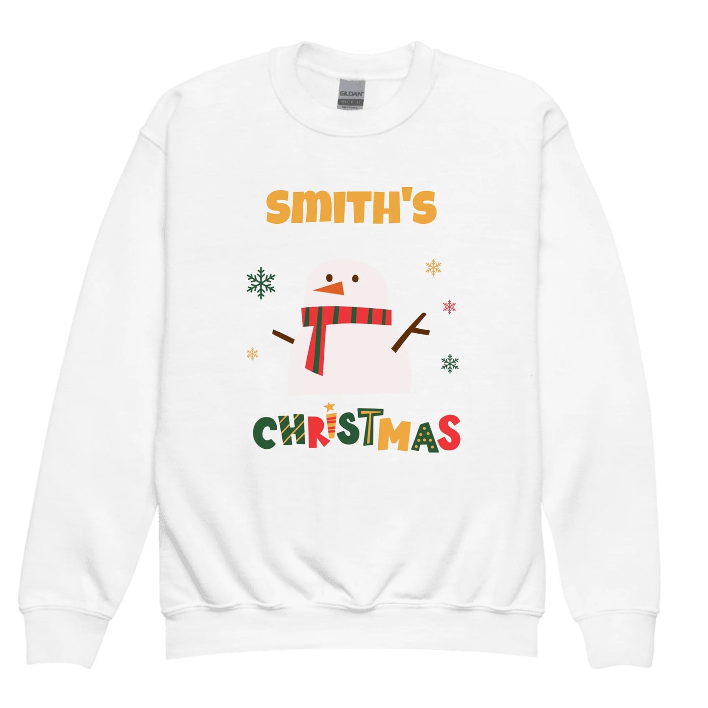 Personalized Matching Snowman Xmas Outfit — Custom Family Name on Sweatshirt, Kids Sweatshirt, T-Shirt & Mug
