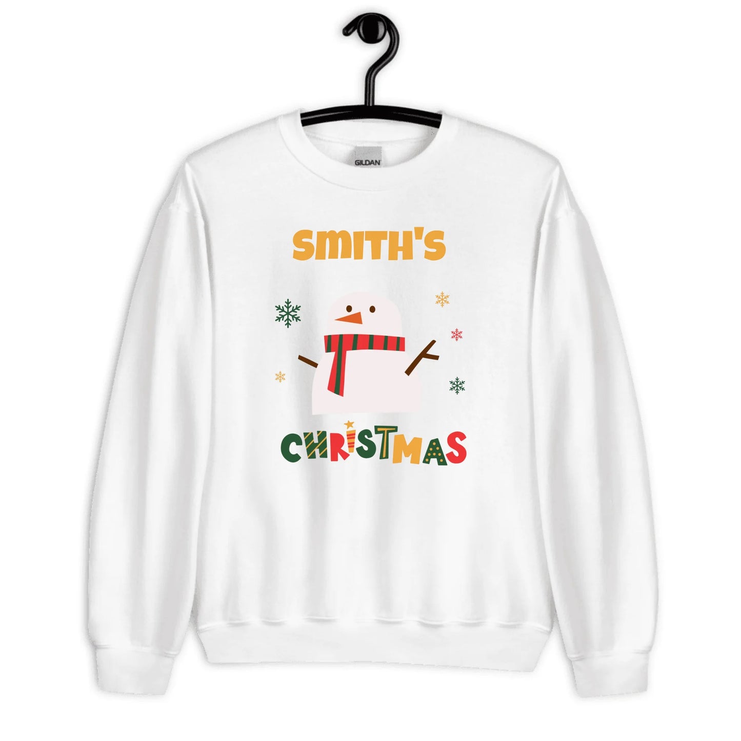 Personalized Matching Snowman Xmas Outfit — Custom Family Name on Sweatshirt, Kids Sweatshirt, T-Shirt & Mug