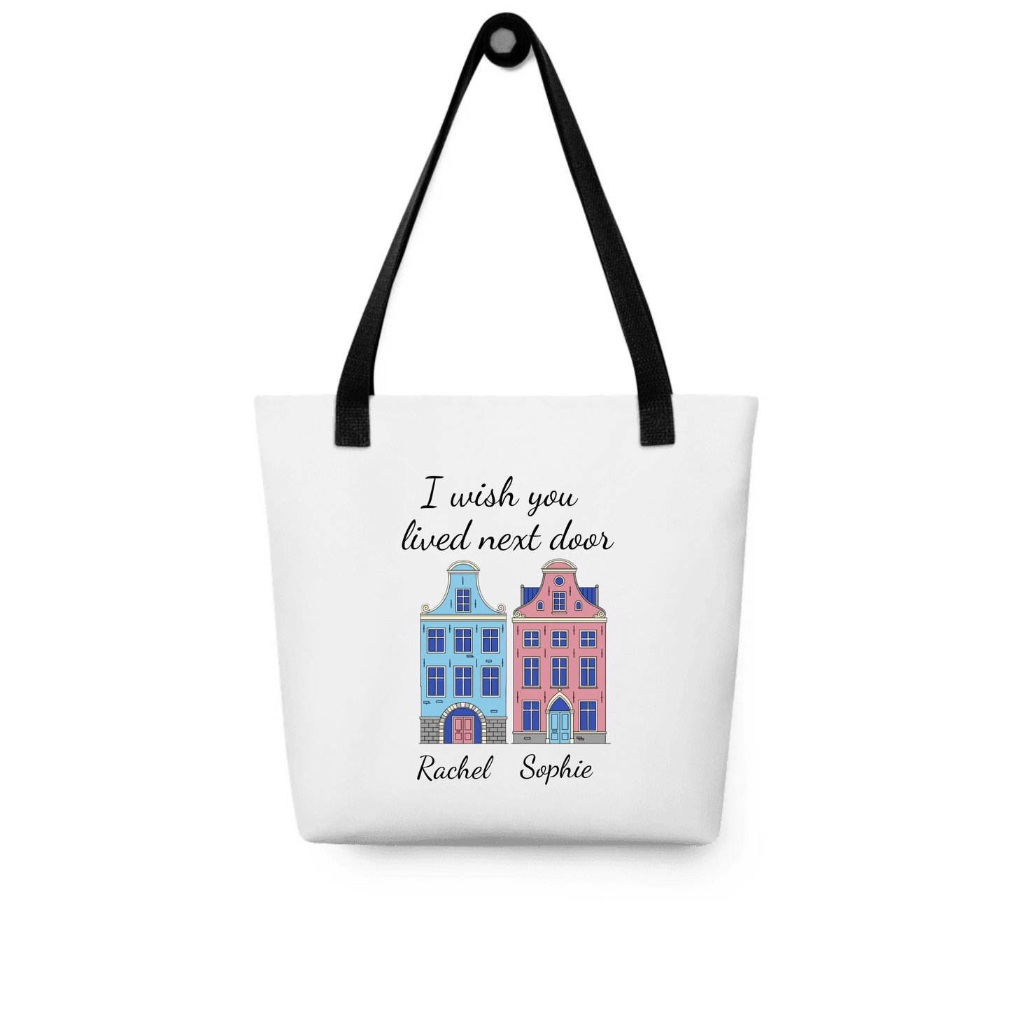 Personalized Gift for Friends “I Wished You Lived Next Door” — Custom Names on Mug & Tote Bag