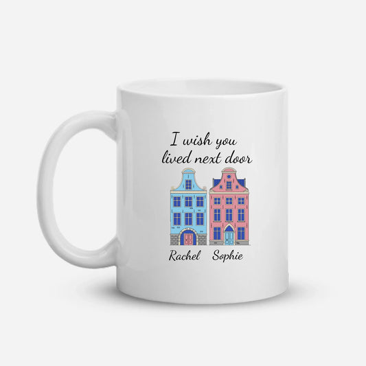 Personalized Gift for Friends “I Wished You Lived Next Door” — Custom Names on Mug & Tote Bag